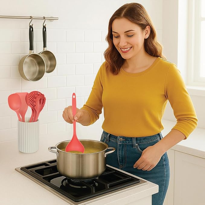 Glad Kitchen Utensils Set, 8pcs - Nonstick Cooking Tools with Utensil Holder - Nylon Spoon, Ladle, Skimmer, Spaghetti Server, and Turner Spatula Set - Dishwasher Safe, Rust