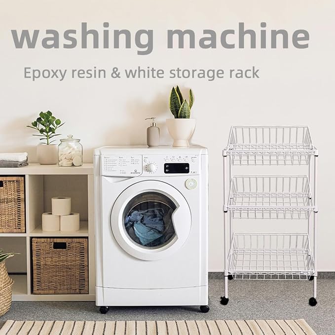 NSF white 3-layer storage rack, kitchen basket rack, vegetable tableware sorting, laundry room dirty clothes storage, detachable storage basket, multifunctional household epoxy resin