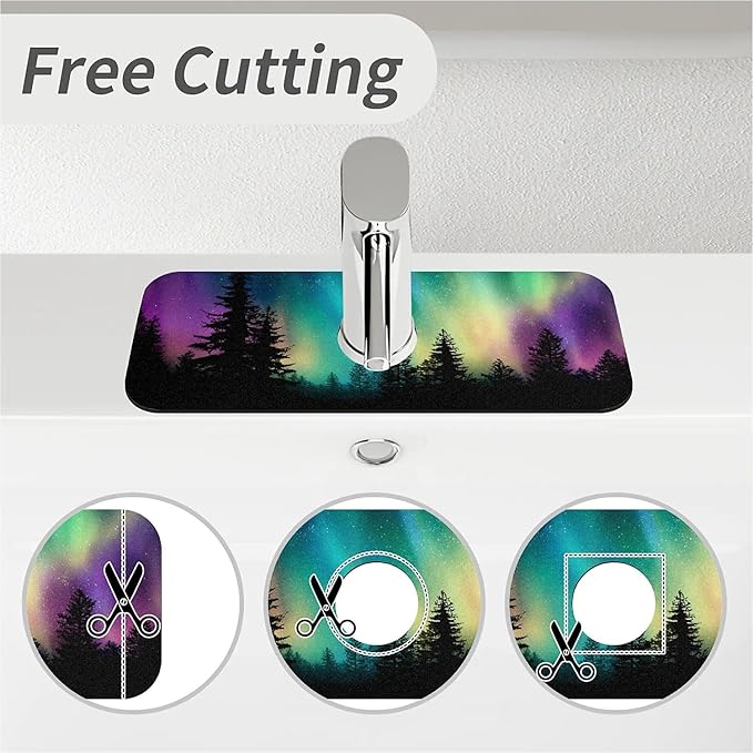 Kitchen Sink Splash Guard，Arctic Lights in Alaska Faucet Mat Sink Gadgets-Super Absorbent Fast Drying Mat Drip Catcher for Kitchen, Bathroom,Sink Mat, Dish Drying Mat, Bathroom(15" X 5.5" )