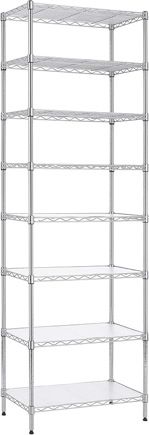 Finnhomy 8-Tier Wire Shelving Unit Adjustable Steel Wire Rack Shelving 8 Shelves Steel Storage Rack or Two 4-Tier Shelving Units with PE mat, Leveling Feet and Safety Device, NSF Certified, Chrome
