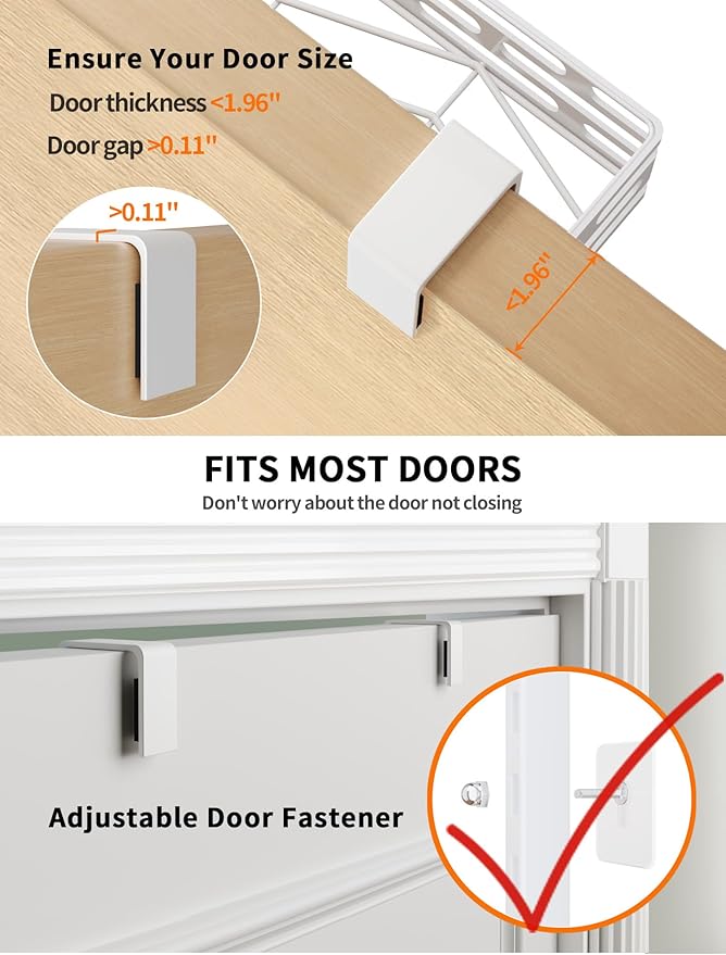 Over the Door Pantry Organizer - 6 Tier Adjustable Pantry Organization and Storage, Hanging Basket Wall Spice Rack Seasoning Shelves, Home & Kitchen Bedroom Bathroom, White