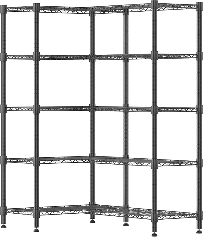 Himimi Storage Shelves-5 Tier Heavy Duty Wire Shelving Unit with Leveling Feet, 1500LBS Adjustable Metal Shelves Organizer for Kitchen Garage Pantry Laundry, 60" W*14" D*72" H, Black