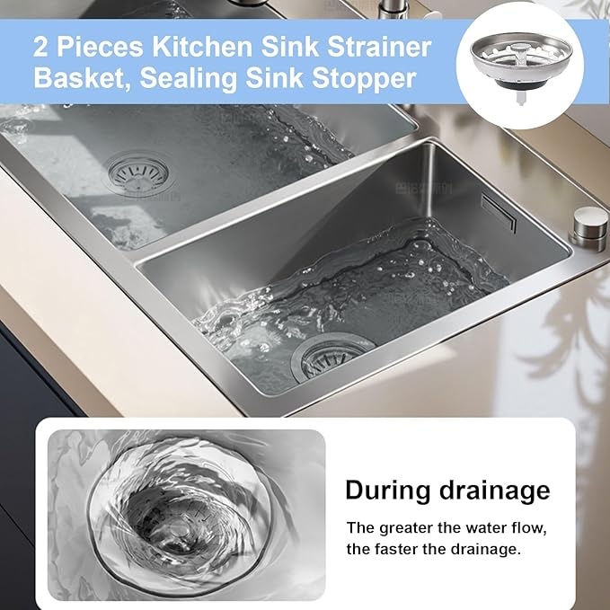 2 Pcs Kitchen Sink Filter and Plug Combination Basket, 304 Stainless Steel Drain Filter Basket with Handle
