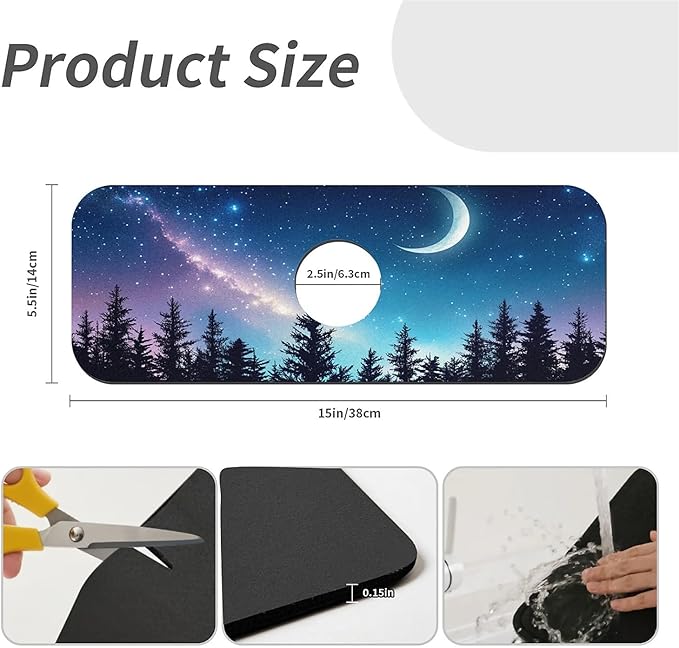 Kitchen Sink Splash Guard，Starry sky Milky Way forest Faucet Mat Sink Gadgets-Super Absorbent Fast Drying Mat Drip Catcher for Kitchen, Bathroom,Sink Mat, Dish Drying Mat, Bathroom(15" X 5.5" )