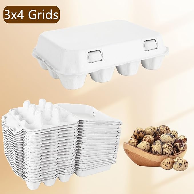 SENENQU 50 Pack Quail Egg Cartons, 3x4 Dozen Quail Egg Carton, Blank Natural Pulp Quail Eggs Container Holder Reusable for 12 Count Quail Egg Carton Storage Tray for Refrigerator