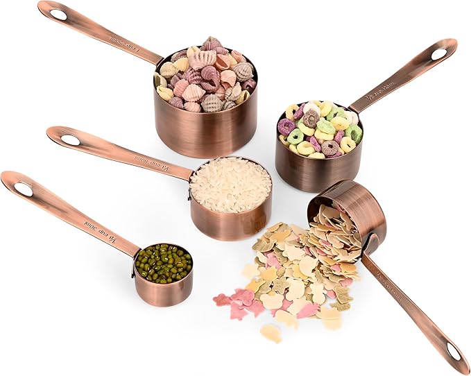 Viwehots Measuring Cups and Spoons Set, Copper Measuring Cups and Spoons Set for Kitchen & Baking, Stainless Steel 5 Measure Cups & 6 Spoons for Drying&Liquid, US & Metric Measuing Tool