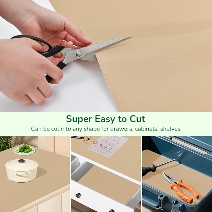 Drawer and Shelf Liner for Kitchen, Non-Slip Non-Adhesive Cabinet Liners for Cupboard, Dresser, Shelves, Tool Box, Pantry, Thickened Easy Install, Strong Grip, 17.5In x 20FT, Beige