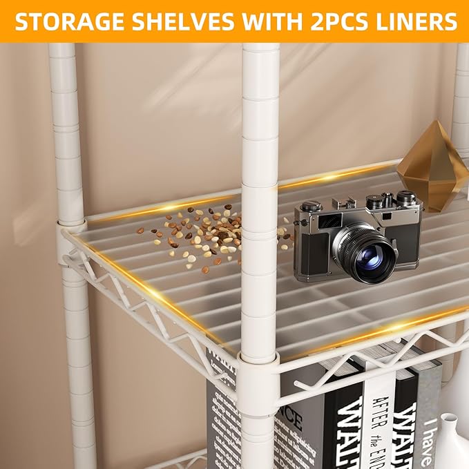 SINGAYE 4 Small Shelves Storage Shelf Wire Shelving Unit Metal Shelf Adjustable Organizers Storage Shelving with Wheels for Bathroom Laundry Room Kitchen Pantry11.5”D x 17.5”W x 30.5”H White