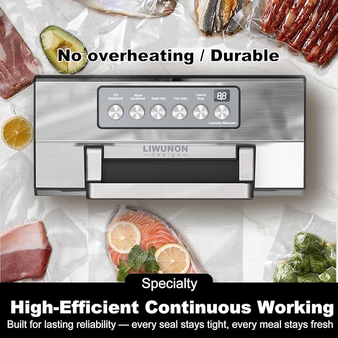 2026 Upgraded Precision Fast-Vacuum Sealer, LIWUNON Commercial Full Automatic Food Vacuum Sealer Machine, Double Heat Seal, Built-in Cutter&Bag Storage, Powerful Food Vacuum Saver, 2 Bag Rolls&hose