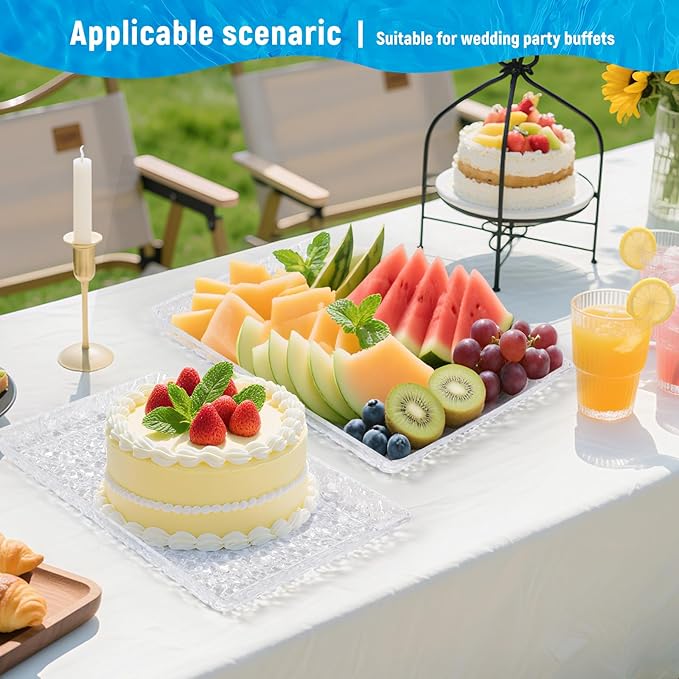 GLITCHCORE 4-Pack 11 * 7.8" Acrylic Tray Serving Platter for Party Trays for Serving Food,Fruit Plastic Serving Trays,Suitable for Home Kitchen and Outdoor Dessert, Cake, and Cookie Plating.