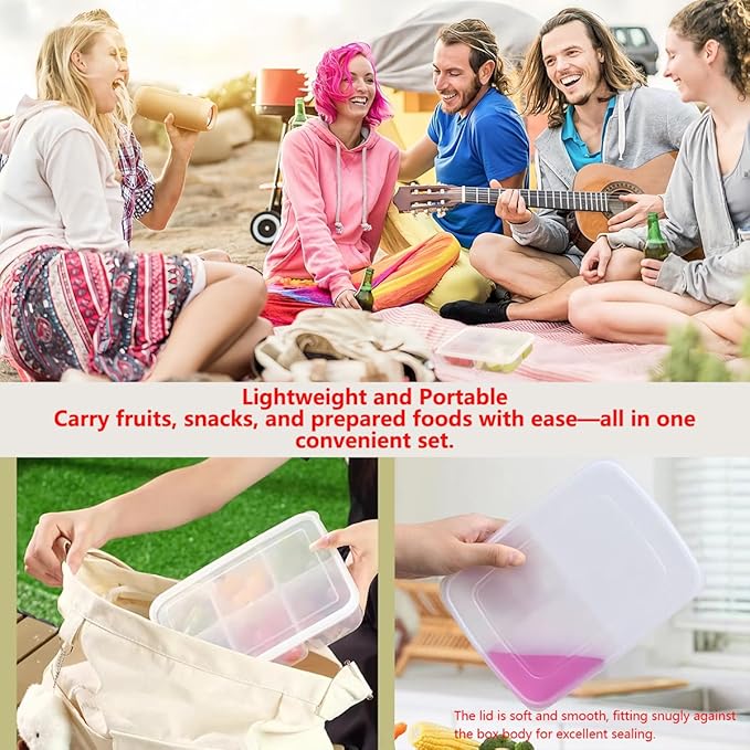4 Pcs Reusable Food Storage Containers with Lids, Meal Prep Lunch Boxes Food Containers for Storing fruits, Meat, Snacks and Vegetables.