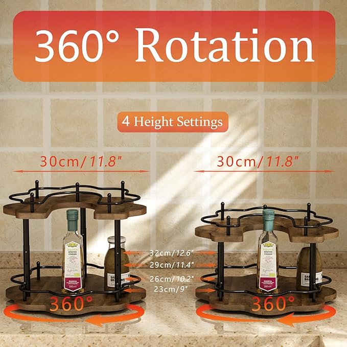 LIAISIMI 2 Tier Lazy Susan Organizer,2-Tier Spinning Spice Rack with Stable Carousel Base & 4 Height Settings for Cupboard Kitchen Countertop Dining Table Cupboard (Petal Shape)