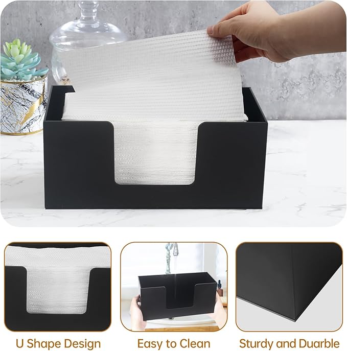 1Pack Paper Towel Dispenser Countertop, Acrylic Paper Towel Holder, Black Napkin Holder for Kitchen, Countertop Multifold C-Fold, Z-Fold, Trifold Paper Hand Towel Dispenser for Bathroom Toilet