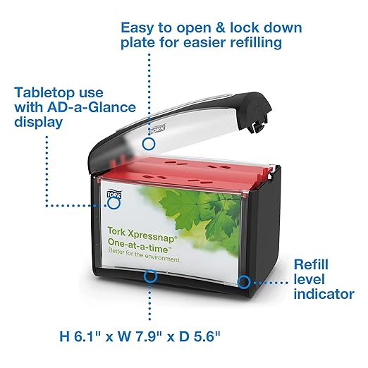 Tork Xpressnap Tabletop Napkin System Starter Pack Black N4, Dispenser and 1 x 500 One-at-a-Time Dispensing Napkins, 80062300