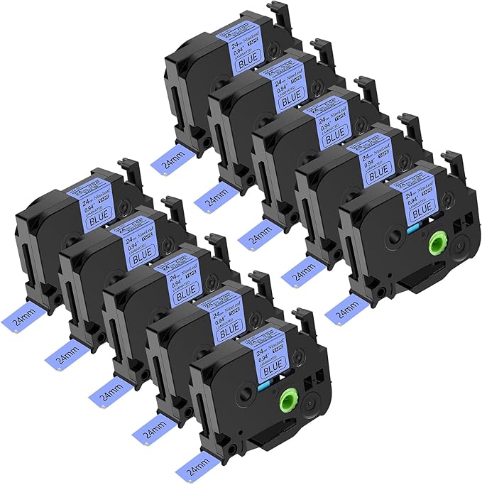 NineLeaf 10 Pack 24mm 0.94 Laminated TZe TZ Tape Compatible for Brother P-Touch TZe-551 TZ-551 TZe551 TZ551 1'' Black on Blue Label Tape for Ptouch PT-D600 PT-D610BT PT-P700 PT-P710BT Label Maker