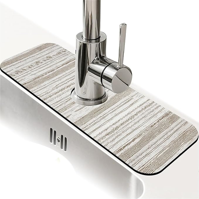 Kitchen Sink Splash Guard，Bohemian stripes Faucet Mat Sink Gadgets-Super Absorbent Fast Drying Mat Drip Catcher for Kitchen, Bathroom,Sink Mat, Dish Drying Mat, Bathroom(15" X 5.5" )