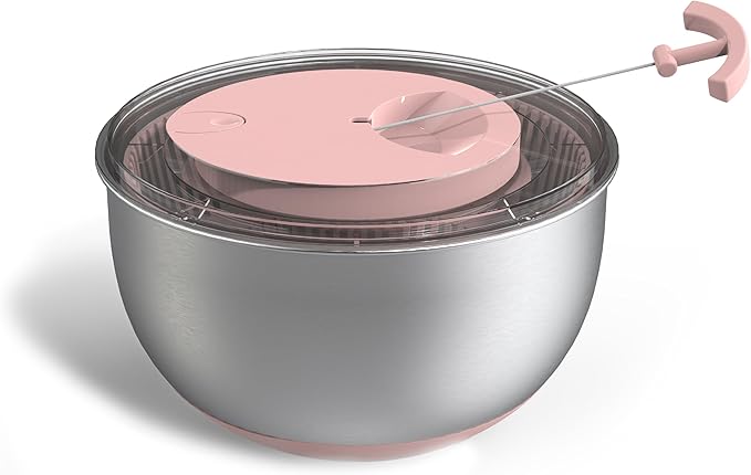 COOK WITH COLOR Stainless Steel Salad Spinner - 5 Qt. Lettuce Washer And Vegetable Spinner Dryer for Easy Salad Prep - Non Slip Base with Pull Handle - Auto Stop Brake System, Stain and Odor Resistant