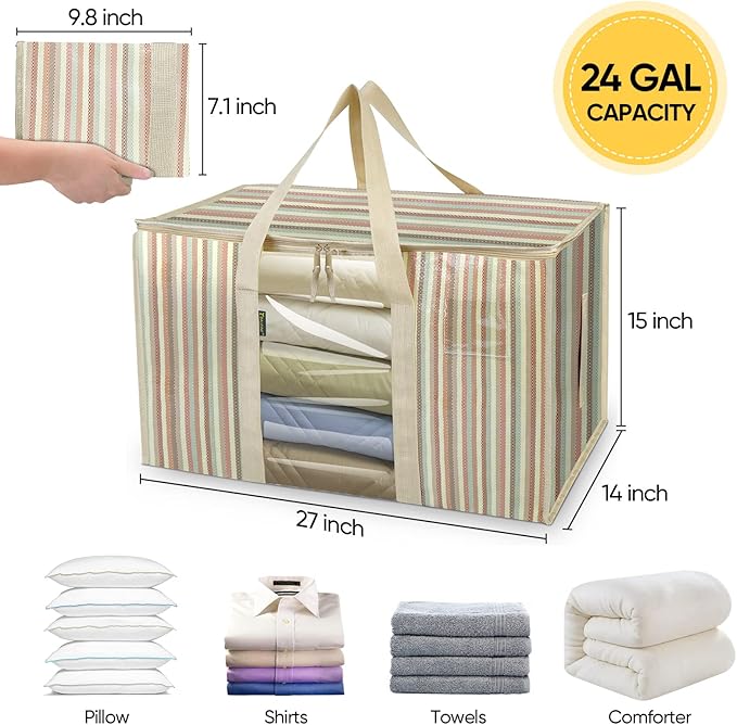 BALEINE 6-Pack Oversized Moving Bags with Reinforced Handles, Heavy-Duty Storage Tote Moving Supplies for Packaging, Camping (Color Stripe, 6-Pack)