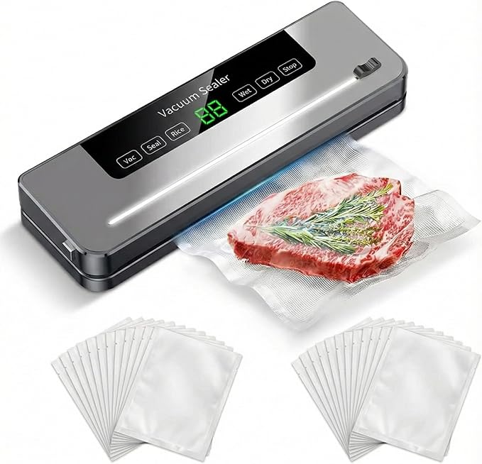 Vacuum Sealer Machine for Food |Automatic Air Sealing System with Dry & Moist Modes, One-Touch Operation &15 Bags Included. Keep Meat, Veggies & Leftovers Fresh Longer, Perfect for Meal Prep