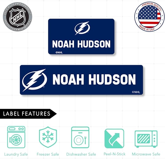 NHL Hockey Labels - Custom Peel and Stick, Waterproof Labels - Great for Organization, Sports, School, Day Camp Labels - 155 Pack (Tampa Bay Lightning)