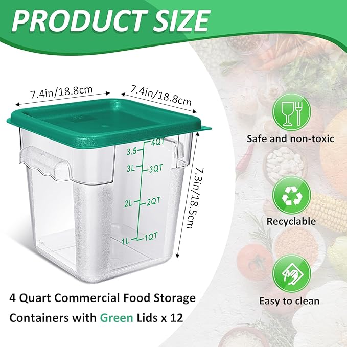 Yungyan 6 Pcs Commercial Food Storage Containers 4 Qt Square Acrylic Airtight Food Storage Containers with Lids Clear Cereal Storage Containers for Pantry Kitchen Restaurant Freezer Flour Sugar