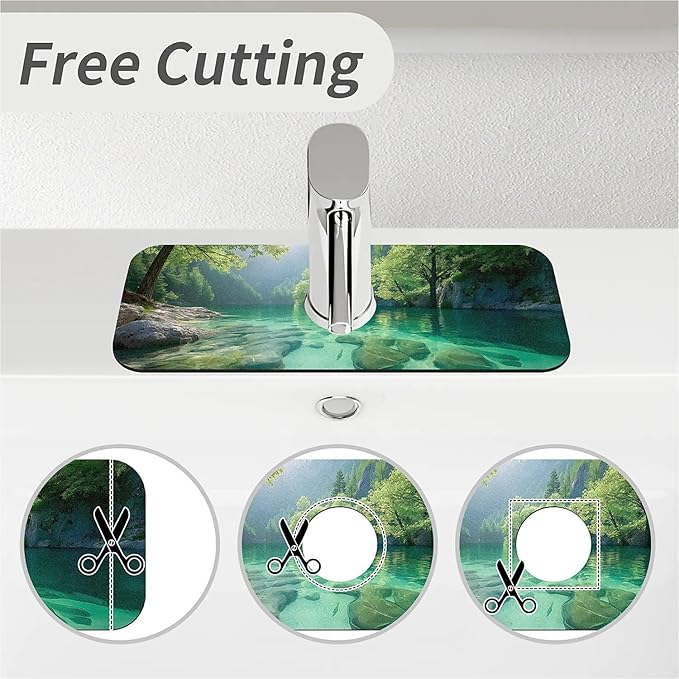 Kitchen Sink Splash Guard，natural scenery Faucet Mat Sink Gadgets-Super Absorbent Fast Drying Mat Drip Catcher for Kitchen, Bathroom,Sink Mat, Dish Drying Mat, Bathroom(15" X 5.5" )