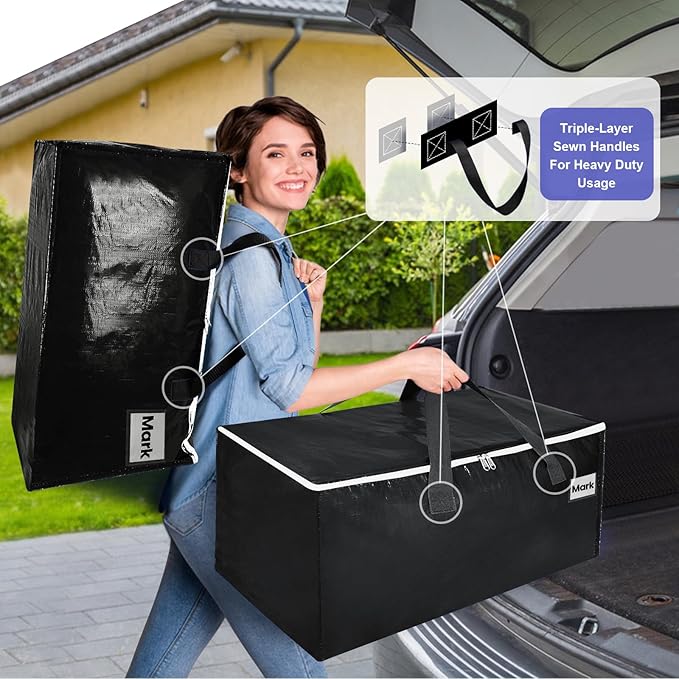 Moving Boxes 8 Pack,93 Liters Clothes Storage Large Moving Bags with Handles Moving Totes Bins for College Dorm or Christmas Decorations