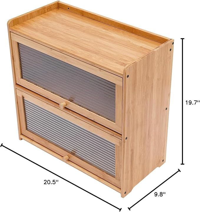 Storage Cabinet, Natural Bamboo Storage Bins and Boxes Organizer, Acrylic Door 2-Tier Design Vertical Storage Space Countertop Storage Cabinet, Deck Mounted Open Top Floor Kitchens Cabinets