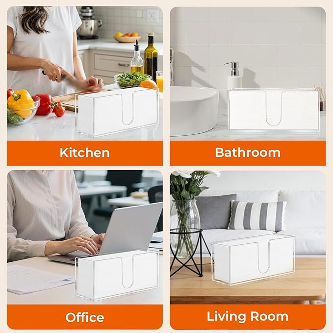 2PACK Paper Towel Holder, Countertop Paper Towel Dispenser Bathroom Paper Hand Towels Dispensers Clear Acrylic Napkin Holder Suitable for Z-fold, C-fold or MultiFold Trifold for Bathroom Kitchen