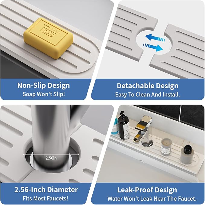 Kitchen Faucet Mat, Diatomite Sink Faucet Mat Splash Guard for Kitchen, Water Absorbent Stone Tray for Sink, Quick Drying Faucet Mat for Kitchen Sink, Absorbing Stone Drying Tray for Bathroom Counter