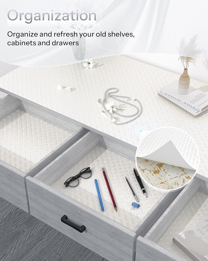 Shelf and Drawer Liner for Kitchen Cabinet, Non-Adhesive 18in x 360in Waterproof Contact Paper Refrigerator Liners Thickened Durable EVA Material Non Slip Mat for Dresser Cupboard Pantry Protector