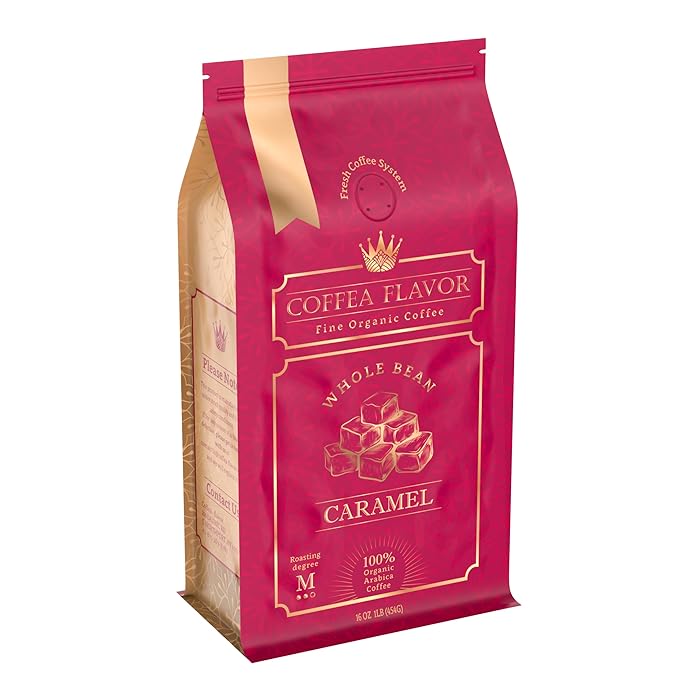 Caramel Flavored Whole Bean Coffee – 100% Arabica, Single Origin, Medium Roast, Naturally Sweetened, Velvety Smooth Flavor – by Coffea Flavor