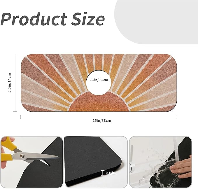 Kitchen Sink Splash Guard，Morning sun Faucet Mat Sink Gadgets-Super Absorbent Fast Drying Mat Drip Catcher for Kitchen, Bathroom,Sink Mat, Dish Drying Mat, Bathroom(15" X 5.5" )
