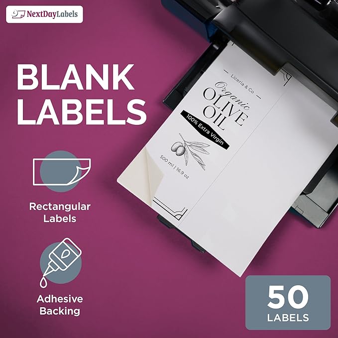 NextDayLabels 4.25x11 Inch Rectangle Stickers White Blank Labels for Laser Inkjet Printer - 2 Per Sheet Self-Adhesive Shipping Packaging Product Made in USA - 50 Labels