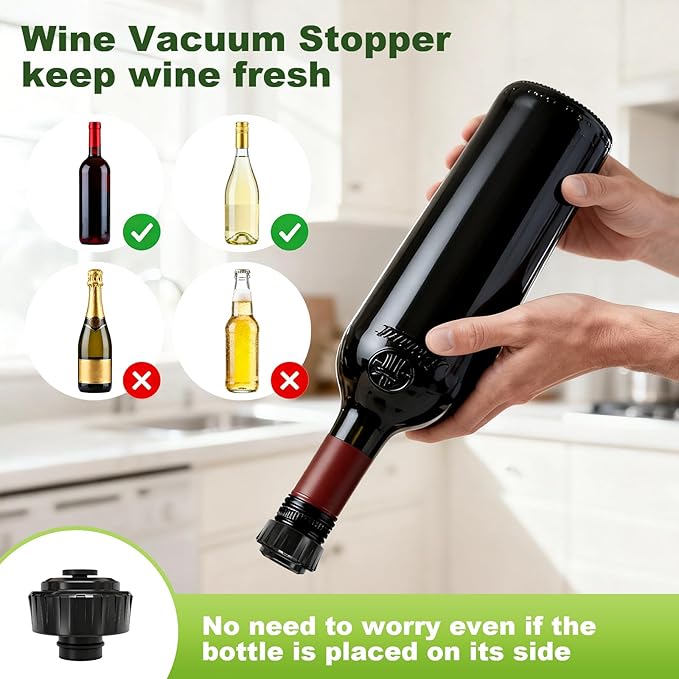 Premium Metal Handheld Vacuum Sealer, Vacuum Sealer for Food with Power Display & Detachable Tank, 60kPa Strong Suction, Includes 30 Reusable Bags & Wine Stopper for Food Preservation- Silver