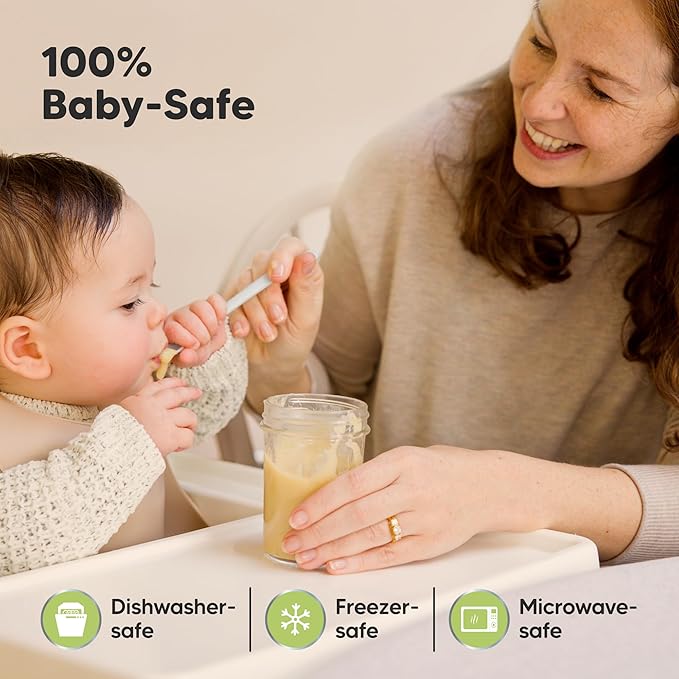KeaBabies 4pk 8oz Glass Baby Food Containers with Lids - Leak-Proof, Microwavable Small Glass Jars, Baby Purees & Toddler Snack Storage Containers, BPA-Free, Dishwasher & Freezer Safe (Slate)