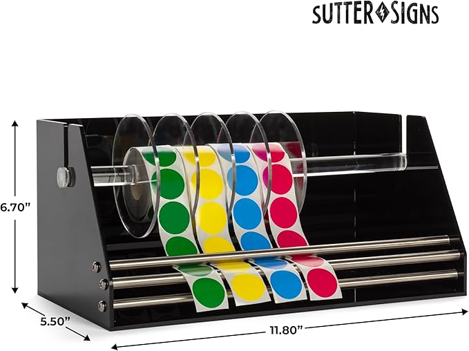 Roll Label Dispenser for Sticker Labels | Thick Durable Acrylic Sticker Roll Holder with Anti-Slip Feet and Spacer Springs