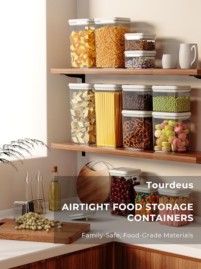 Airtight Food Storage Containers with Lids, Pop Top Containers for Pantry Organization, Air Tight Kitchen Storage Containers for Snacks, Cereal, Flour & Sugar – Set of 2 (2.0Qt & 0.9Qt)