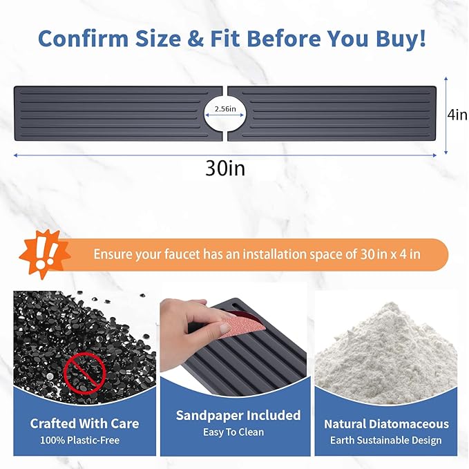 Fast Drying Kitchen Sink Splash Guard, Durable Stone Kitchen Faucet Mat, Water Absorbing Stone Tray for Sink, Diatomite Faucet Mat for Kitchen Sink, Stone Drying Mat for Kitchen and Bathroom Counter