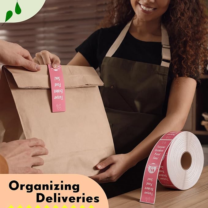 1000 Pieces Tamper Proof Stickers Safety Stickers for Food Delivery 1.5 x 6 Inches Tamper Seal Proof Tape Safe Labels Sealed for Freshness Drink Food Container Pizza Boxes(Pink)