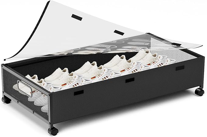 KITHELP Under Bed Storage Containers with Wheels, Underbed Shoe Storage Organizer with Removable Lids, Large Rolling Under Bed Storage Dresser Drawers for Clothes Toys Shoes Blankets