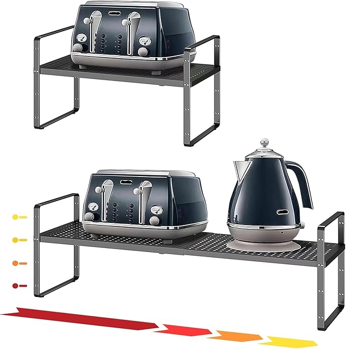 taiheis Hole Pattern Expandable Shelf Organizer,1Pack 8.1" Wide Easy to Assemble Cabinet Organizer Shelf, 16.5~27.1" Adjustable Height&Stackable Spice Organization for Cupboard, Black