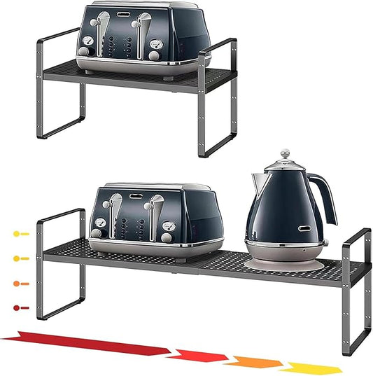 taiheis Hole Pattern Expandable Shelf Organizer,1Pack 8.1" Wide Easy to Assemble Cabinet Organizer Shelf, 16.5~27.1" Adjustable Height&Stackable Spice Organization for Cupboard, Black