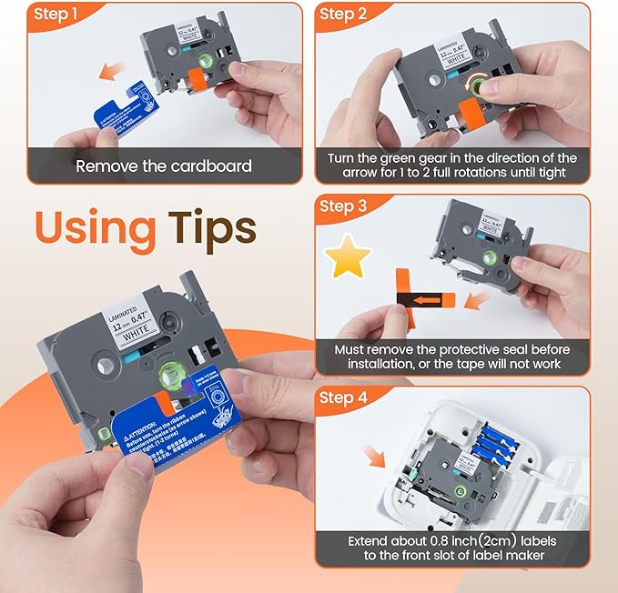 Replacement for Brother P Touch Label Tape TZe-231 TZe231 TZe TZ 12mm 0.47 Laminated White Label Maker Tape for Brother PT-D210, PT-D220, PT-H110, PT-D400, PT-D410, PT-D600, 12mm x 8m, 4-Pack