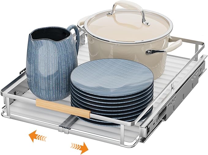 1Pack Expandable Pull Out Cabinet Organizer, Slide Out Drawers for Kitchen Cabinets, Heavy Duty Drawer Slides for Home Kitchen Pantry Cupboard Pots Pans, Adjustable Width 12.3"~18.5" W x 22.5''D