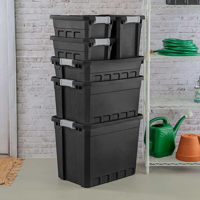 Sterilite 18-Pack Plastic Storage Bins with Lids, Stackable Containers, 7.5 Gallon, Black