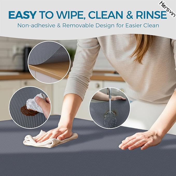 Hersvin Shelf Liners, 24in x 20ft Kitchen Drawer Mats, Non-Adhesive EVA Cupboard Protector, Cabinet Lining (Dark Gray/Dot)