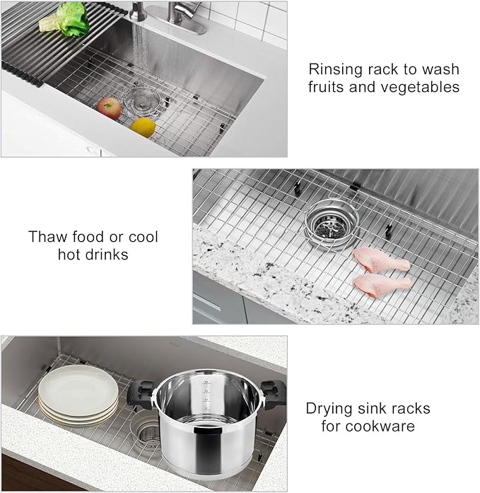 LKOBG2915SS Kitchen Sink Grate 27.5" x 13.5" x 1.25" Stainless Steel Sink Protector with Supersoft Silicone Feet