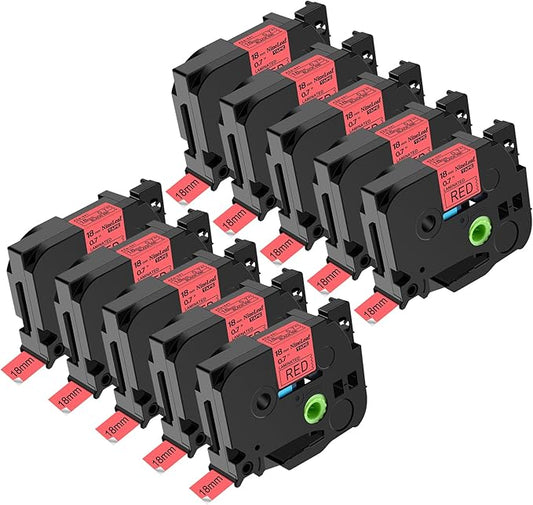 NineLeaf 10 Pack Black on Red Label Tape 3/4 inch 0.7'' Compatible for Brother TZ 441 TZ441 TZe 441 TZe441 use for P-Touch PT-D400 PT-D450 PT-D600 PT-P700 PT-P750W Printer