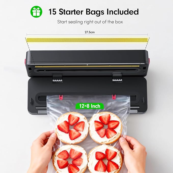 Portable Vacuum Sealer for Food Storage: 75kPa Suction Vacuum Sealer Machine - 4000mAh Rechargeable Battery for Home Kitchens Apartments RVs & Travel - Dry & Moist Food Modes, Built-in Cutter